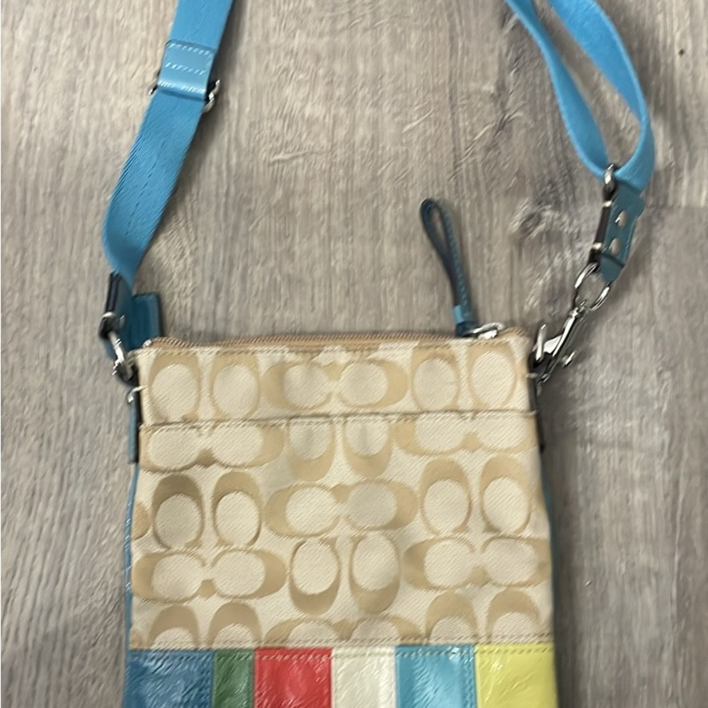 Coach Cream and Blue Crossbody Bag with Signature Design